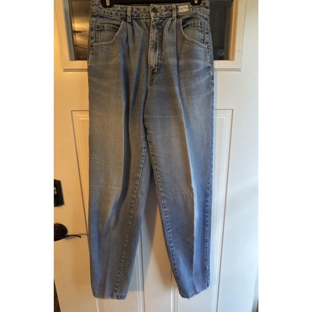 Sasson 80s Vintage High Waisted Pleated Mom Jean Light Wash Tapered Leg Size 11